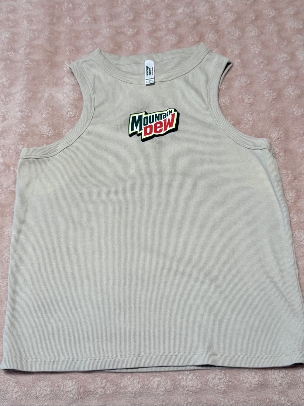 American Apparel Beige Ribbed Tank with Mountain Dew Logo